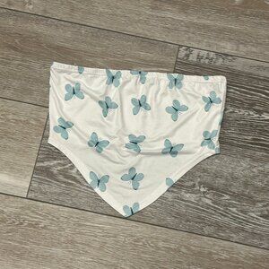 Shein Sz XS Adorable Strapless Crop Top w Teal Fluttery Butterflies